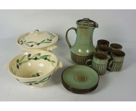 A quantity of assorted tableware by Bridgewater, together with a Poole pottery coffee service, two ceramic table lamps etc. (