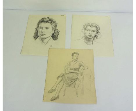 Annabelle A Kidston, Scottish (1986-1981) “Muse” pencil sketch, possibly self portrait, signed AA Kidstone and dated 1945, 29