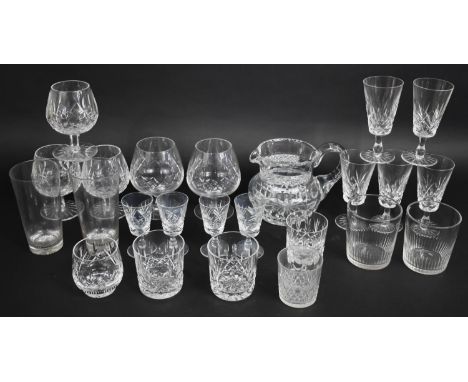 A Collection of Various Cut Glass to comprise Brandy Balloons, Fluted Glasses, Tumblers Etc to include Waterford Crystal Exam