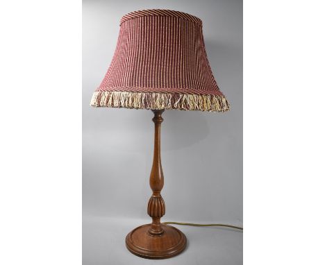 A Tall Turned Wooden Table Lamp with Shade, 70cm High Overall 