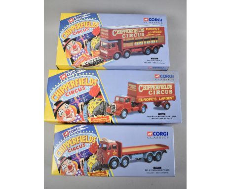 A Collection of Three New and Boxed Chipperfield Circus Corgi Vehicles to comprise ERS 8 Wheel Rigid Truck AEC Pole Truck and