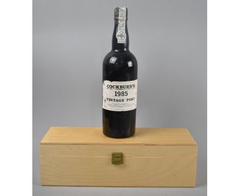 A Wooden Box Containing Single Bottle of Cockburn's 1985 Vintage Port 