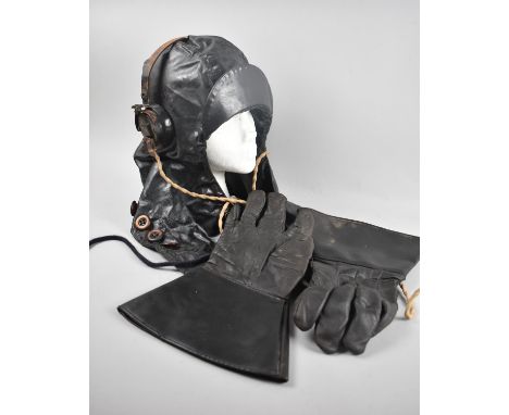 A Vintage Headphones, Leather Gloves and an Item of Headgear Inscribed 10/19B5225918 