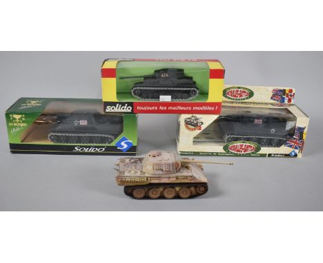 A Collection of Three Boxed Diecast Model Tanks and an Unboxed Corgi Tiger Tank 