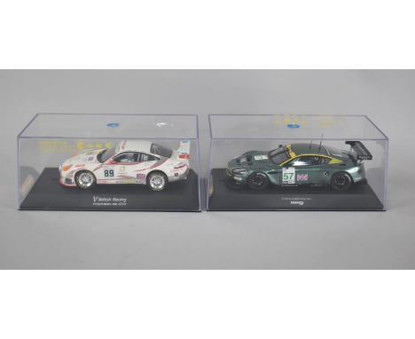 Two Scalextric Motor Racing Cars, Aston Martin Racing DBR9 and Porsche DT3R 