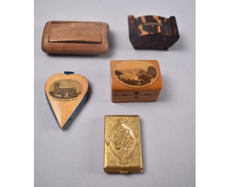 A Collection of Miniature Boxes to include Tortoiseshell Work Box with Contents, Wooden Snuff Box Mauchline Dome Topped Box a