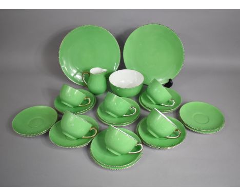 An Early 20th Century Wedgwood Green Glazed Service to Comprise Six Cups, Eight Saucers and Side Plates, Two Cake Plates, Mil