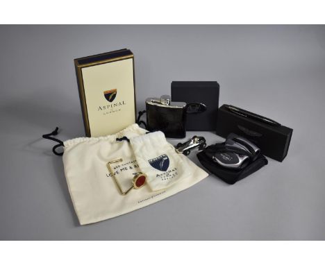 A Collection of Various Items to comprise Boxed Monaco Racing Car Magnet Item, Aspinal of London Hip Flask, Aston Martin Pen 