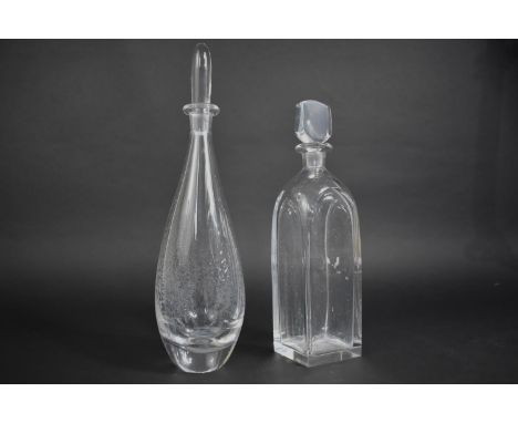 A Orrefors Glass Spirit Decanter, Signed to Base Together with a Further Example, 36cm and 30cm 