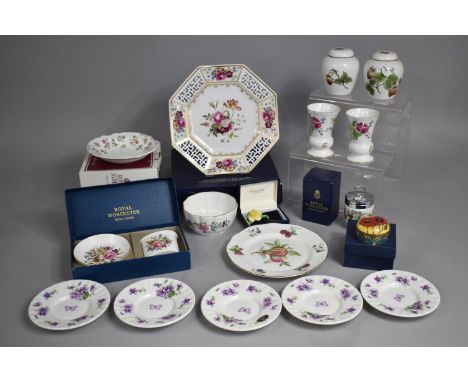 A Collection of Ceramics to comprise Old Tupton Ware Tubeline Lidded Box, Aynsley Wild Violet Saucers, Coalport Strawberry Pa