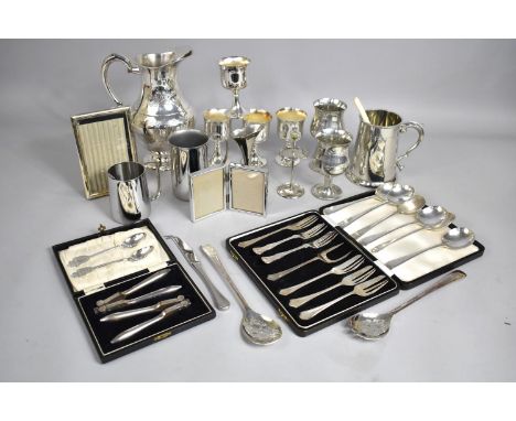 A Collection of Various Silver Plated and Other Items to comprise Indian Engraved Jug, Goblets, Flatware Etc 