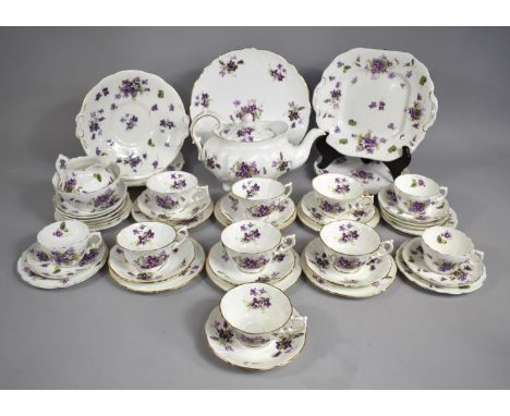 A Hammersley Victorian Violet Tea Set to comprise Seven Cups, Saucers and Six Side Plates, Two Cake Plates, Large Example and