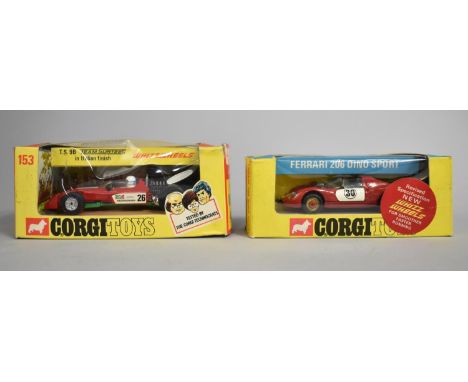 A Boxed Corgi Whizzwheels TS98 Team Surtees No 153 together with a Boxed Whizzwheels Corgi Ferrari 206 Dino Sport 