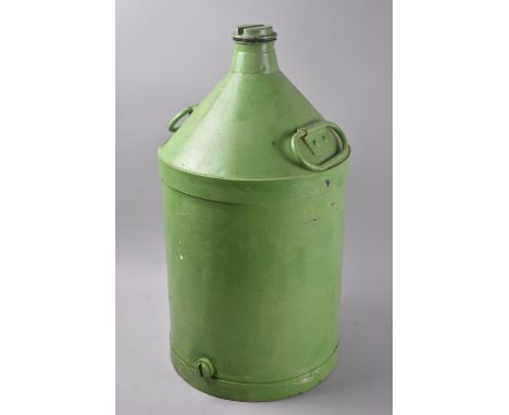 A Vintage Cylindrical Green Painted Oil Can with Two Carrying Handles, 53cms High 