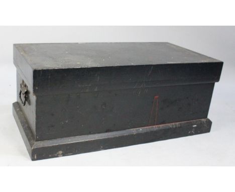 A Vintage Black painted Wooden Tool Chest, 86.5cm wide 