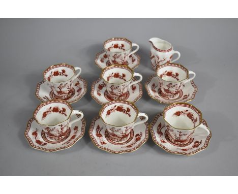 A Coalport Indian Tree Coral Pattern Service to comprise Seven Cups, Six Saucers and a Milk Jug 
