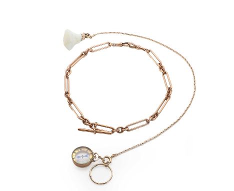 A 9ct gold fetter link Albert chain, a plain solid fetter link chain, with a swivel clasp at each end, Chester 1913, to a cen
