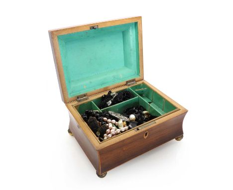 A jewellery box containing a collection of silver and costume jewellery,a wooden jewellery box containing a collection of jew