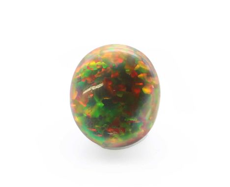 An unmounted oval shaped opal,12.28mm x 14.58mm x 7.20mm, 7.40ctCondition ReportThe stone displays a moderate play of colour.