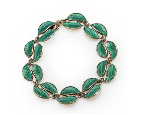 A Norwegian silver gilt and guilloché enamel bracelet, by David Andersen,designed by Willy Winnaess, the two row leaf bracele