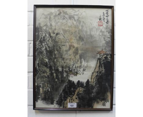 Chinese School, river landscape, watercolour with a red seal mark, framed under glass, 33 x 44cm 