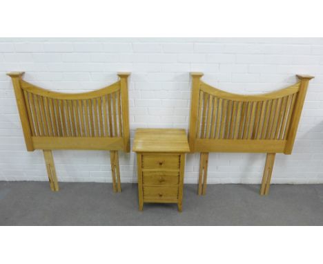 Willis &amp; Gambier light oak bedside, 65 x 43 x 38,  together with a light oak single bed ends, 114 x 96cm  (2) 