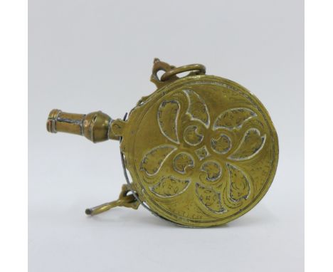 Brass powder flask with ring handles, 18cm 