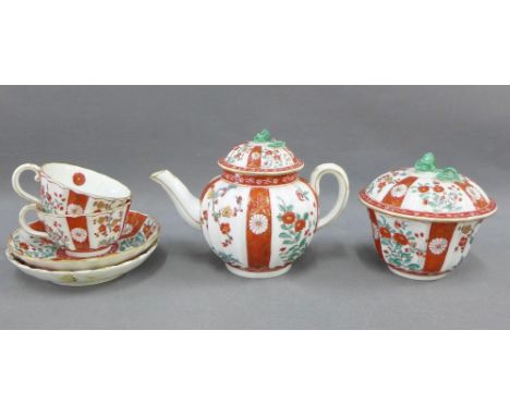 Samson porcelain part teaset in the Worcester manner comprising teapot, sugar bowl, two cups and two saucers, etc (6) 