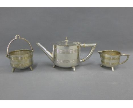 Three piece Wilkinson &amp; Son Epns teaset in the manner of Christopher Dresser, 10cm (3)
