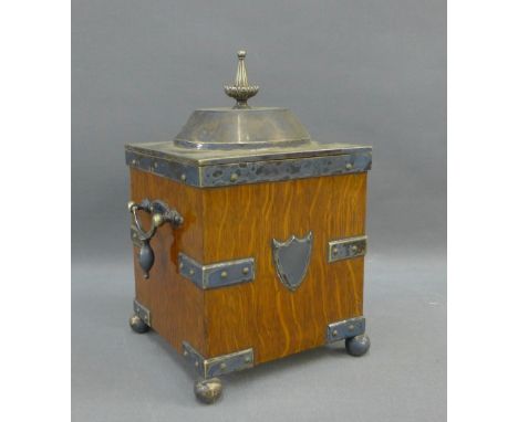 19th century oak and Epns mounted caddy, 21cm