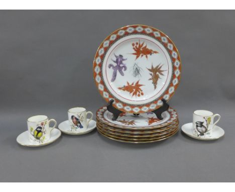 Set of three Hammersley &amp; Co bone china bird pattern coffee cups and saucers and a set of six Hong Kong plates (a lot) 