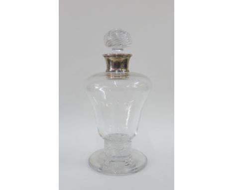 George V silver collared glass decanter and stopper, Hukin &amp; Heath, Birmingham 1925, 25cm high 