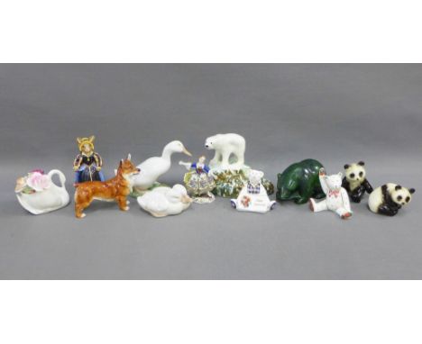 Collection of 20th century pottery and porcelain animals to include Royal Crown Derby,Royal Doulton Bunnykins, Goebel, Royal 