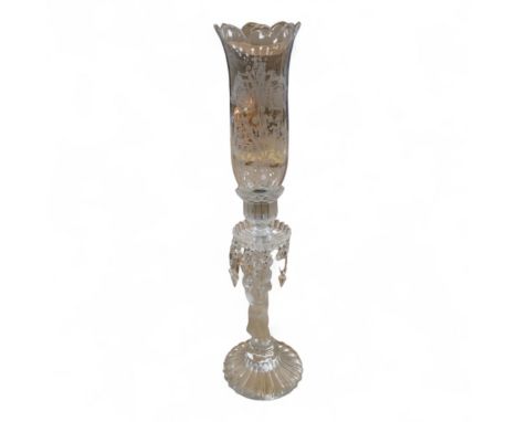 A Baccarat lustre drop figural glass candlestick, 62cm