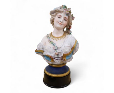 A Paris painted biscuit porcelain bust of a woman, stamped L&amp;M, 50cm