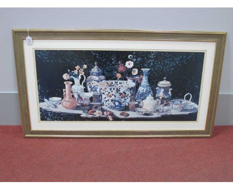 A Large Framed Colour Print Still Life Ceramics, frame 118cm wide.