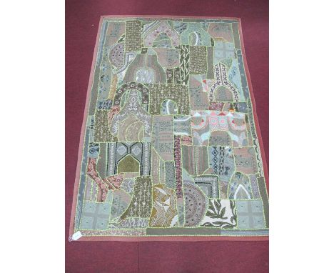 Indian Patch Work Wall Hanign, with foliage and lozenge decoration, 107cm x 155cm.