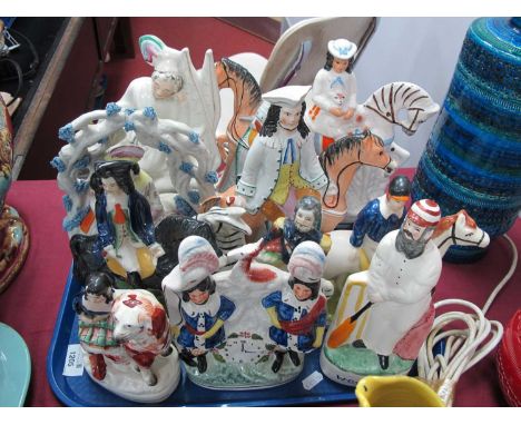 Staffordshire Pottery Figure Groups, varying ages and condition:- One Tray.