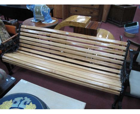 XIX Century Later Cast Iron Garden Bench, with maple slats, 188cm.some light marks/surface scratches to wood, some small area