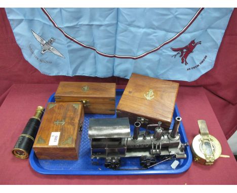 Late XX Century Telescope, two compasses, model train, Chesterman rule, etc:- One Tray