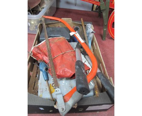 Ratchet Set, staple gun, Power Devil drill, spanners, other tools:- One Box.