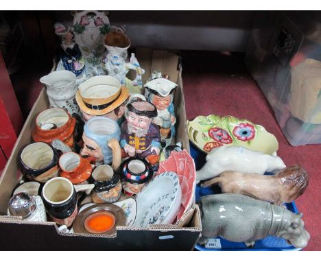 Carlton Ware Poppy Dish, Melba animals character jugs, Staffordshire flatbacks, midwinter, etc:- One Box and One Tray.