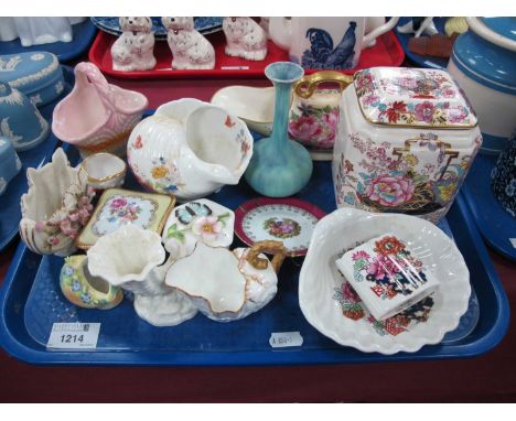 Masons 'Brocade' Tea Jar and Cover, Worcester shell posy bowl, Dresden, Poole 'Ophelia' shell posy etc:- One Tray