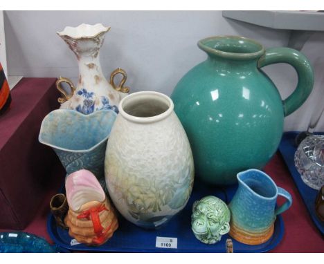 Large Chrequeluere? Pottery Jug, Shorter vases, Copeland shell vase, twin handled vase, ovoid vase with dandelion clock patte