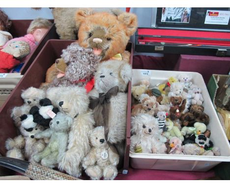 Charlie Bears, Merrythought, Hermann, Steiff, Grisley, and other soft toy bears, approximately fifty:- Two BoxesTwo with card