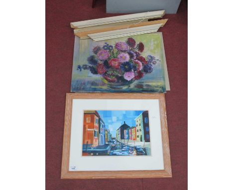 Gerry Kersey (Sheffield Artist) 'Burano' oil painting, signed lower left (label verso), 27 x 39cm; Constance Shaw, Still Life