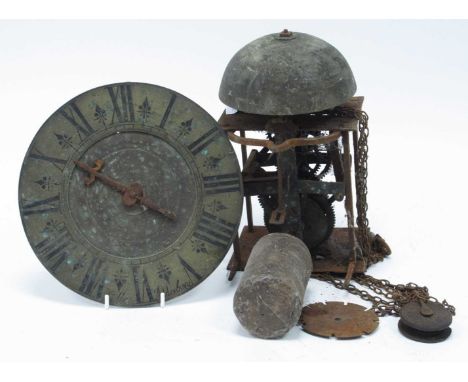 XVII Century Part Lantern Clock (Gilkes Alderbury), with brass dial Roman numerals, single pointer (in need of a total restor