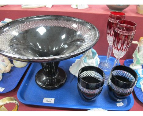 Hungarian Black Lead Crystal Bowl, pair matching tumblers, pair ruby flashed glass flutes and Coalport figurine 'Hayley':- On