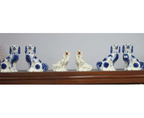 Moorland Staffordshire XIX Century Style Pair of Blue White Dogs, together with pair of Staffordshire dogs:- One Tray,