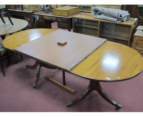 Xx Century Style Mahogany Twin Pedestal Dining Table, on turned pedestals on swept reeded supports (with extra leaves) 295cm 